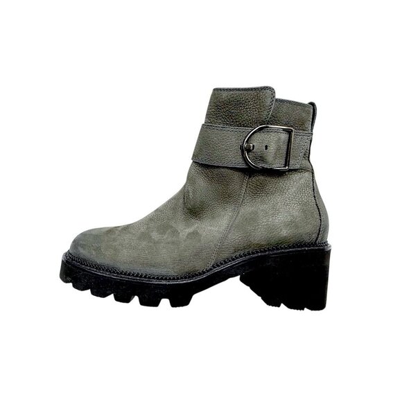 Paul Green Women Chunky Lug Sole Gray Leather Boots W/ Buckle Strap 7.5 - Picture 1 of 10